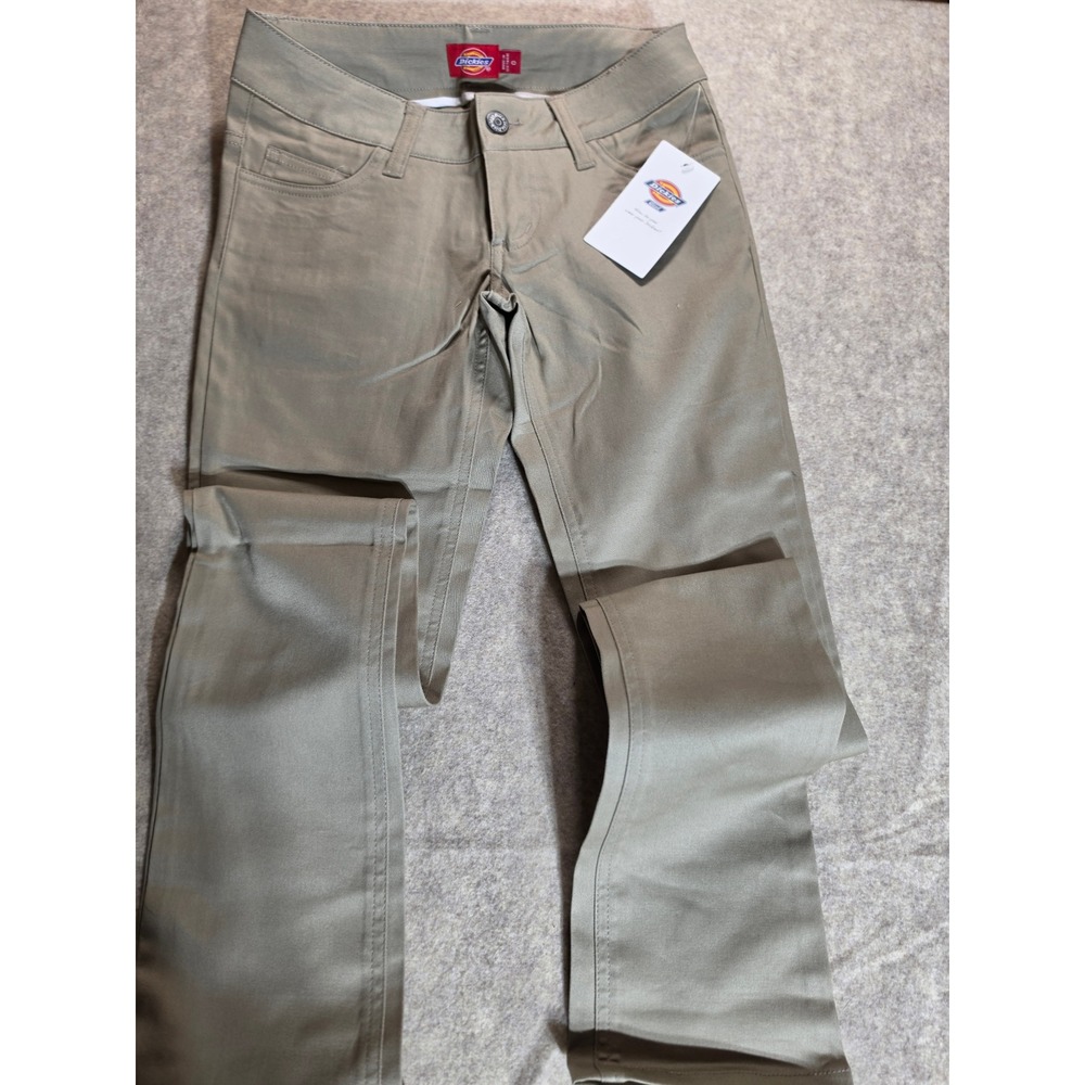 Dickies Girl Khaki Slim Fit Low Rise Pants HH164 Tan Size 0 NWT